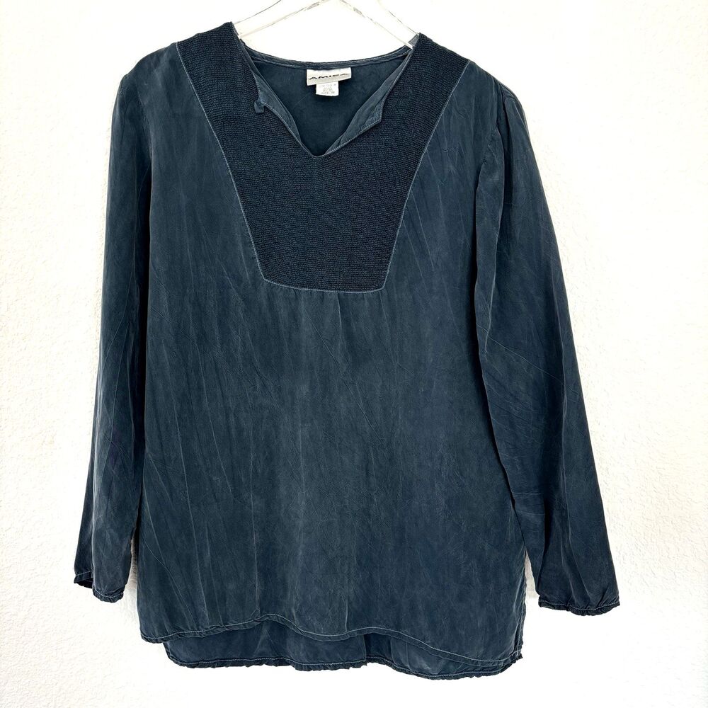 Vintage Amica Women’s Tunic Top M Blue Lagenlook Loose Artsy 90s Silky Light